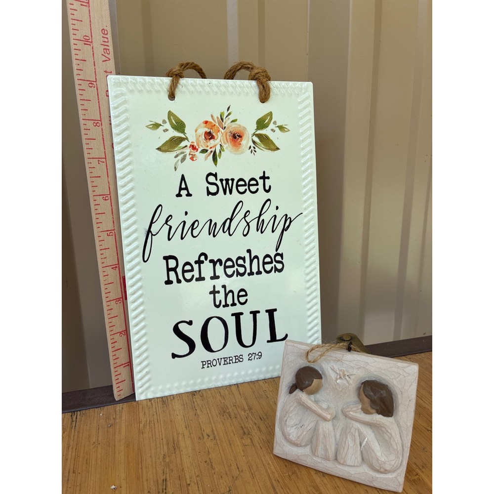 Willow Tree Friendship Plaque Susan Lordi Demdaco & Proverbs 27:9 Metal Sign Set